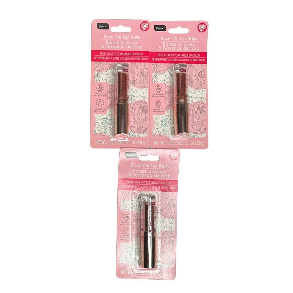 Lot of 3 B Pure Tinted‎ Rose Oil Lip Balm Clear to Color NEW PH Adapting Color